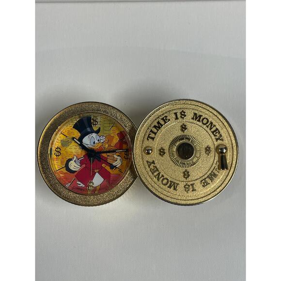 Walt Disney Scrooge McDuck “Time is Money” Brass Vault Coin Battery Alarm Clock